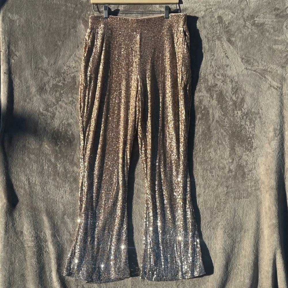 Cable & gauge Women’s Gold Sequin Pants Sparkly Disco Festival Party ombré sz L